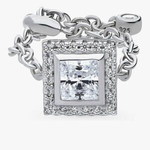 Adjustable Sterling Silver Halo Princess Cut Cubic Zirconia CZ Chain Ring